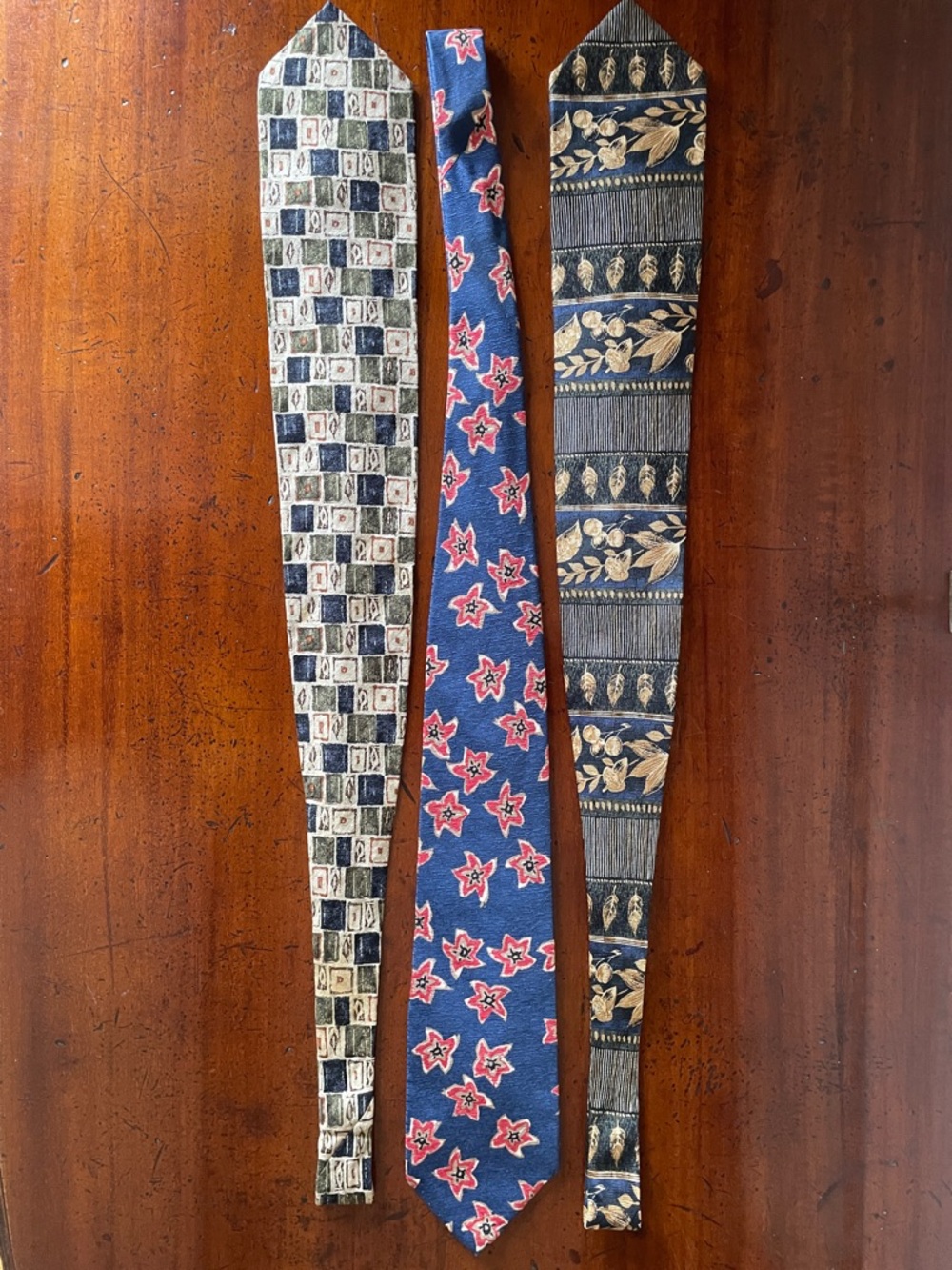 Vintage silk ties - shades of navy, khaki and red